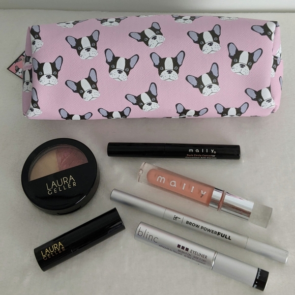 Boston Terrier Frenchie Small Cosmetic Pencil Case PVC Saffiano Pink NWT - Picture 1 of 14